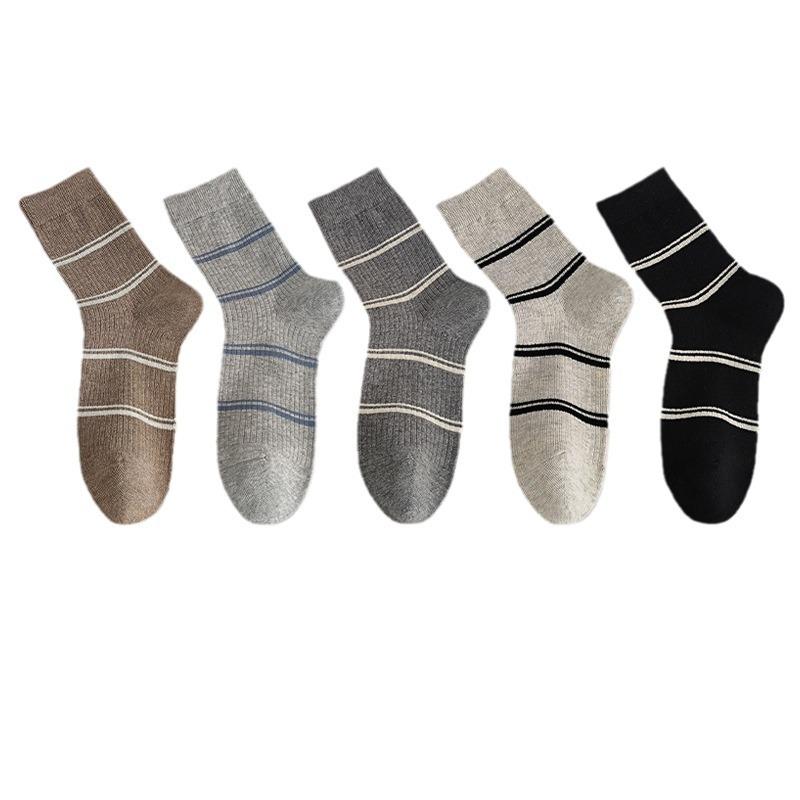 Ladies' Socks, Brown Striped Mid-calf Socks, Maillard Versatile Cotton Socks for Autumn and Winter, Trendy Long Socks for Spring and Autumn