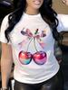 Round Neck Summer Comfortable Stretchy Fabric Casual Outings Wear Women's Casual Short Sleeve T-Shirt Vibrant Cherry Breathable