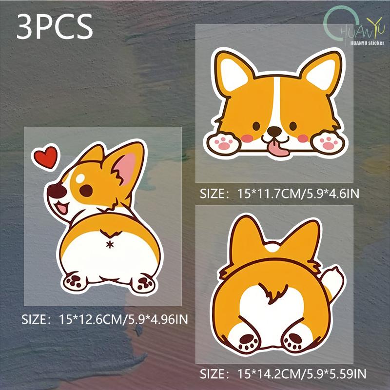 Car Cartoon Car Sticker Corgi Sticker Electric Car Motorcycle Rain Auto Sticker for Window Body Decor Helmet Sticker