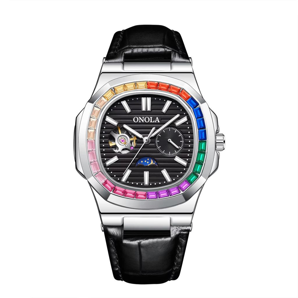 ONOLA 3855CH Luxury Watch Luminous Hands Charm Men's Mechanical Cheap Price Fashion Leather Band Automatic Male Watches