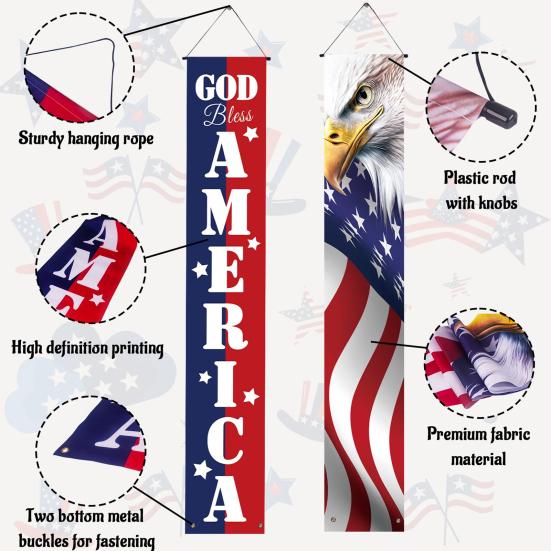 4th of July Patriotic Door Banners Outdoor Patriotic American Flag Hanging Porch