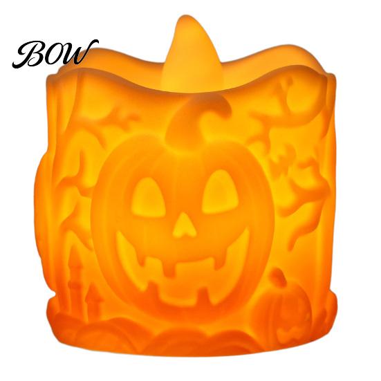 Hollow Relief Pumpkin Light Halloween LED Candle, Flameless Electronic Tealight, Embossed Resin Lantern, Portable Night Spooky Table Decor for Indoor