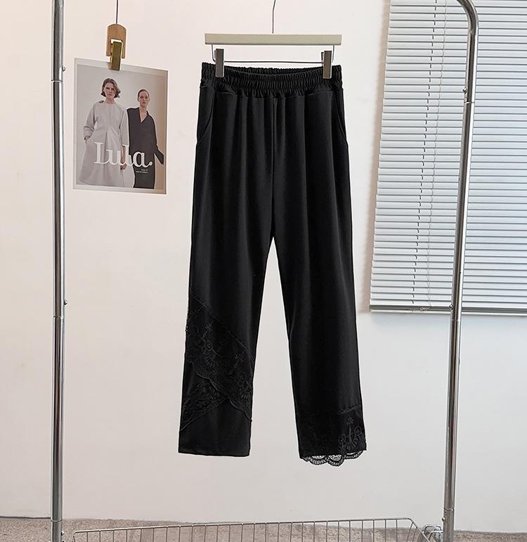 

2026 Summer High-Waisted Slimming Lace Pants - Plus Size Women s Casual Fashion 7XL (210-230 jin) чёрный