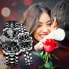 "Stainless Steel Women's Waterproof Watch Black Dial Luminous Calendar Function Pair Business Gift"