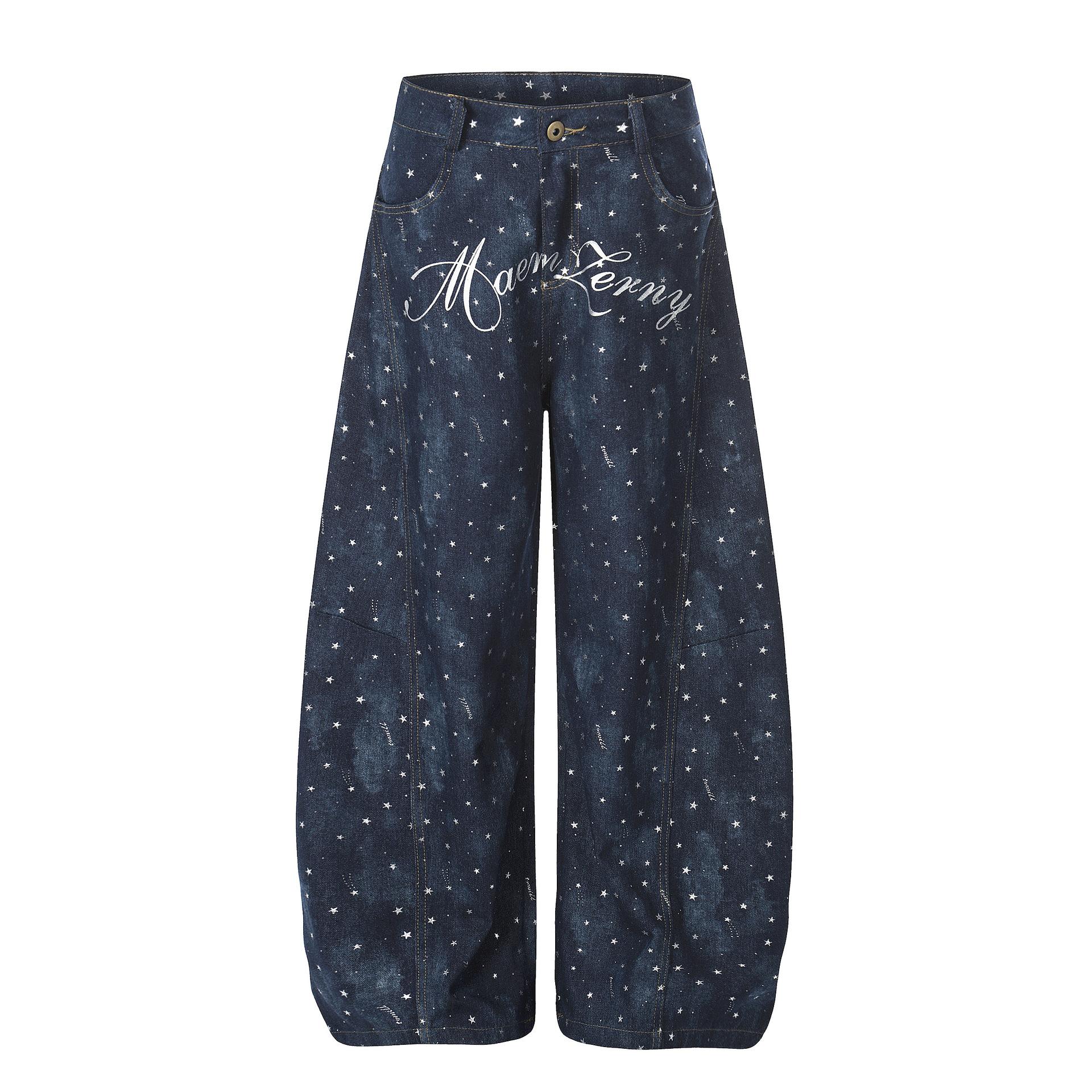 New American vibe scimitar pants retro loose jeans star personality men s wide-leg pants S