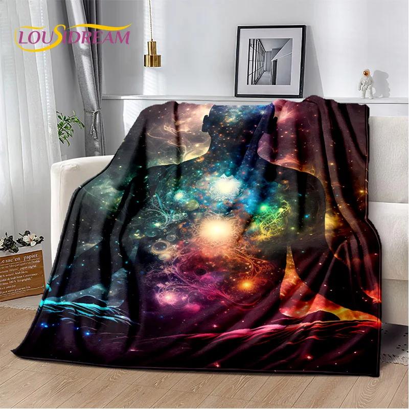 Natural Yoga Zen Meditation Rainbow Chakra Flannel Throw Blanket for Bedroom Sofa Picnic Hiking Kids Cover