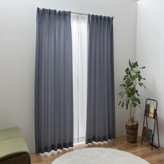 

Univer Curtain Set UV Protection 100cm Wide x 200cm Set of Leaves Ready-to-Use (with Lace), (Over 70%), Mirror, Long, 4, Washable, Navy, 4-Piece