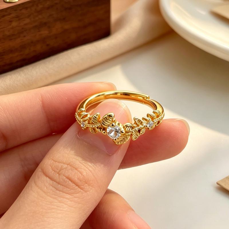 INS Style Leaf Rhinestone Zircon Ring – Laurel Goddess Design