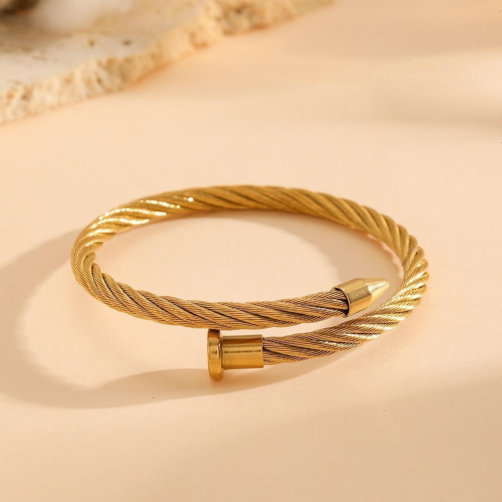 Retro Personality Evil Eye Micro Inlay Zircon Double Heart Bangles for Women Gold Color Stainless Steel Twist Bracelet Jewelry