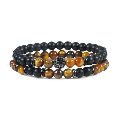 Men's 6mm Zircon Bead Punk Bracelet Set - Elastic Cord Yoga Jewelry