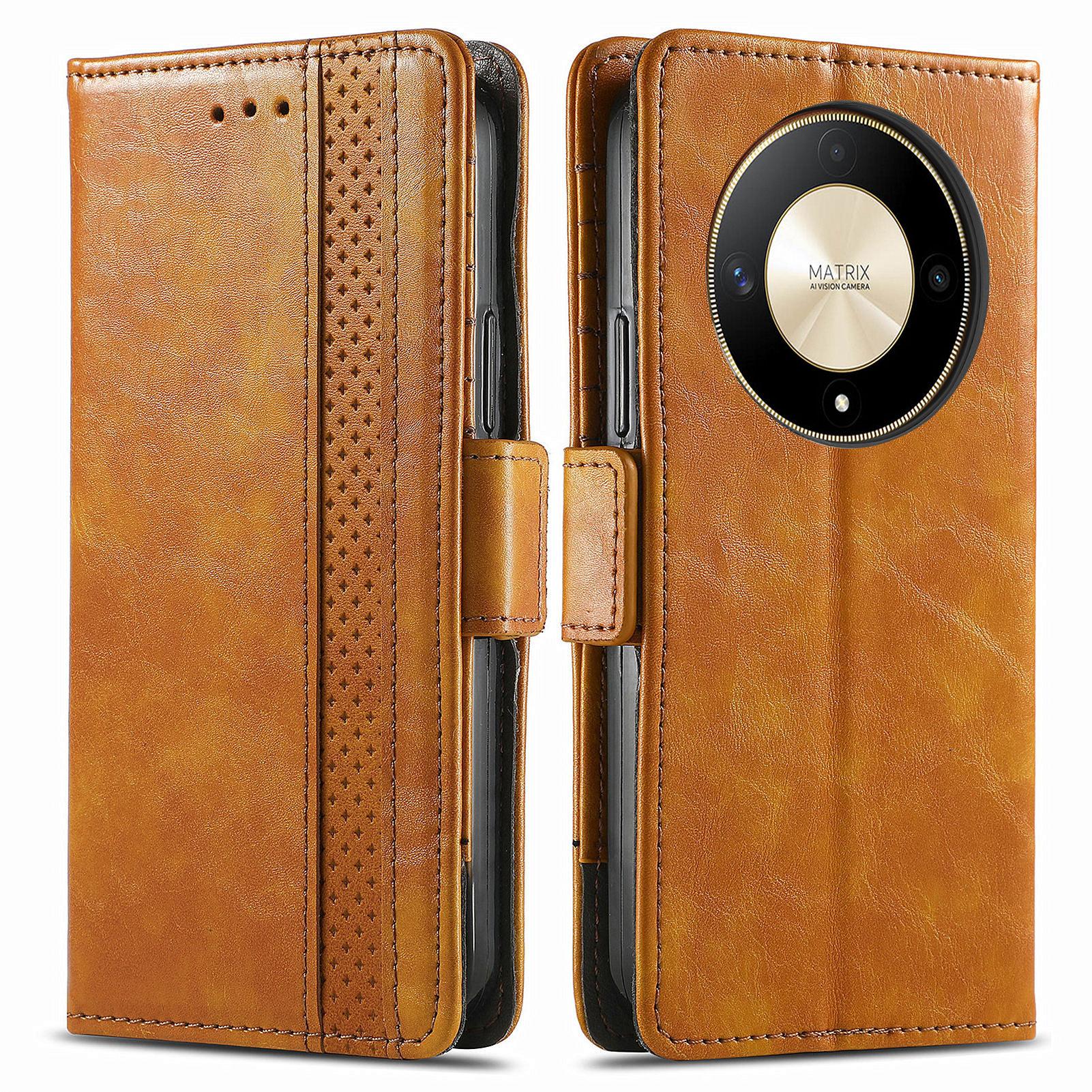 

For Honor X9b 5G/X50 5G/Magic6 Lite 5G Phone Cases CASENEO PU Leather Cover Stand with RFID Blocking Wallet Light Brown