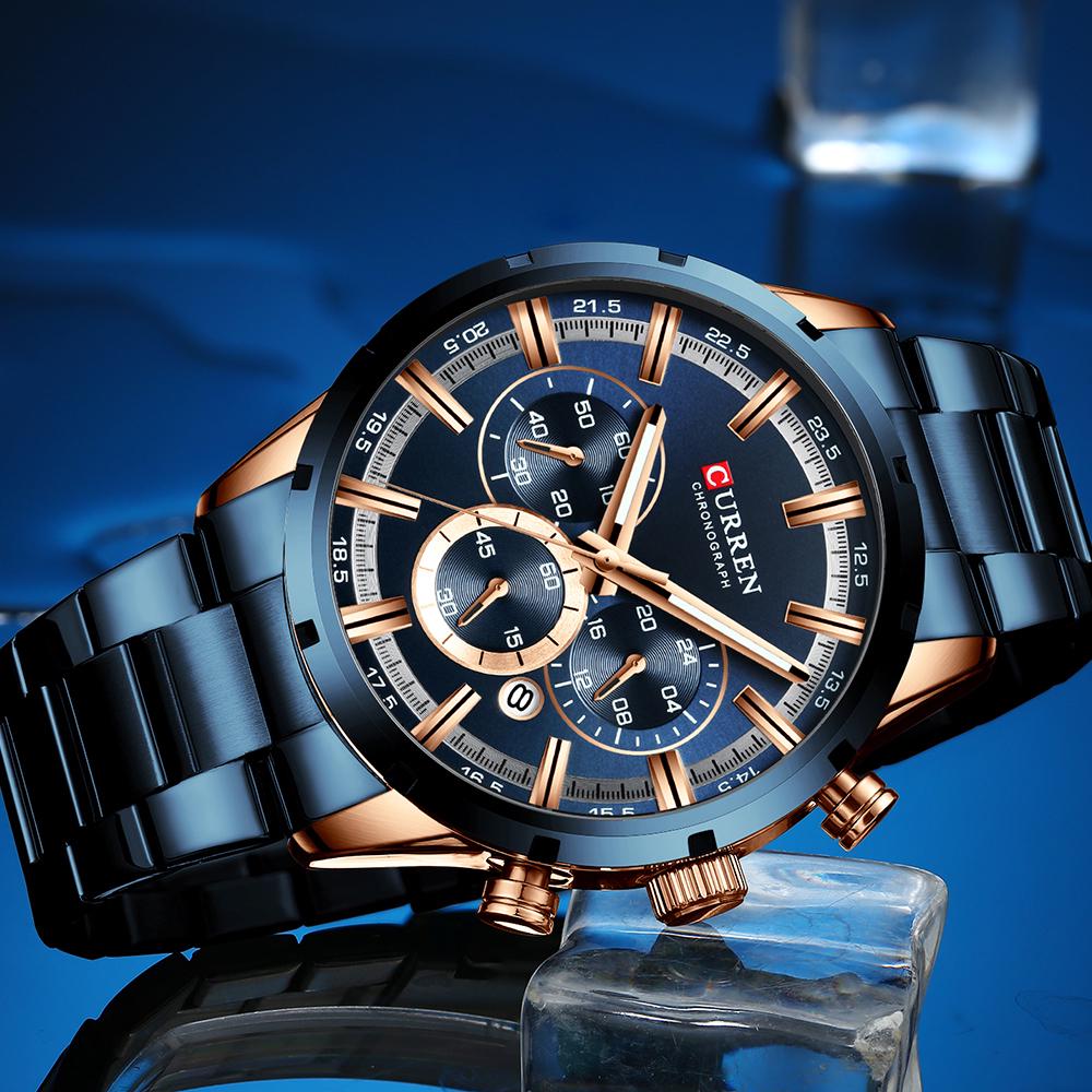 CURREN Herrenuhr Blaues Zifferblatt Edelstahlarmband Datum Herren Business Wasserdicht Herren Armbanduhren