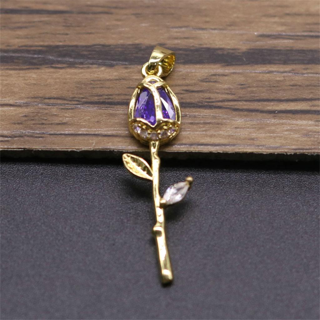 Elegant Tulips Pendant Necklace Gold Crystals Floral Jewelry Statement Pieces for Women Romance Wedding Accessory