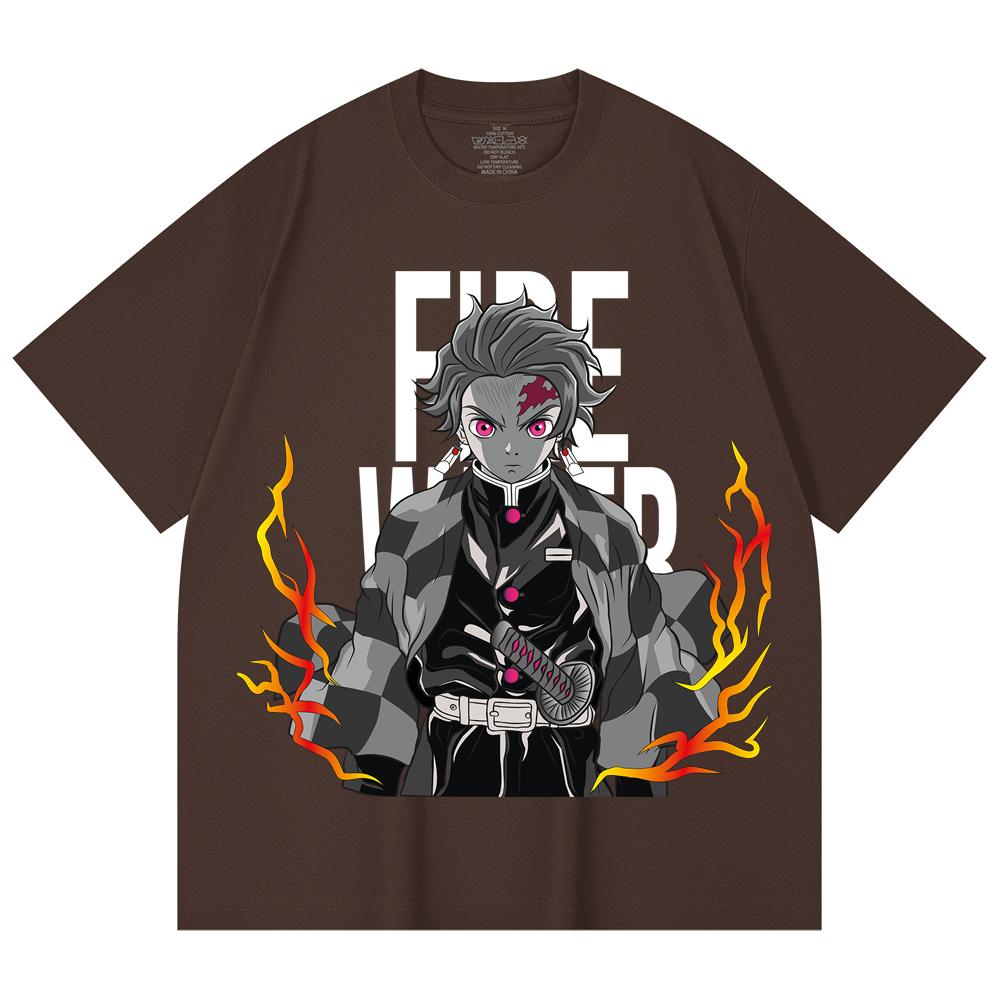 230 Gsm 100% Cotton Demon Slayer V116 Tanjiro Print Unisex Heavy Cotton T Shirt