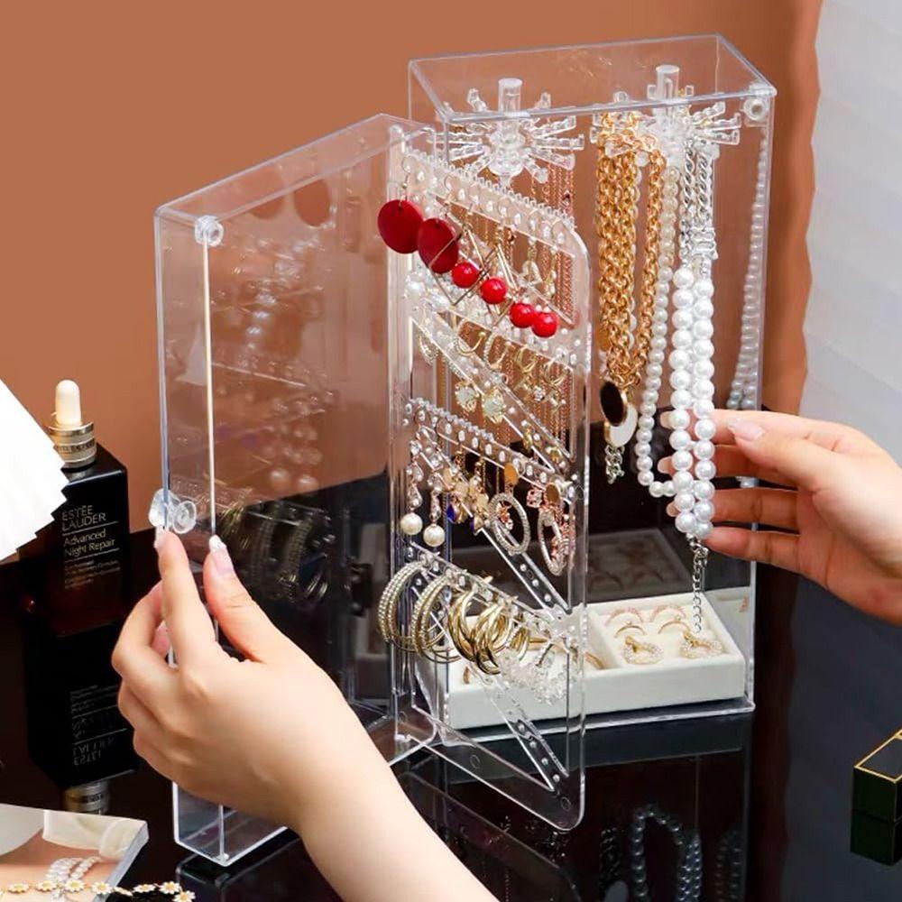 Acryl Halsketten-Aussteller Ohrring-Organizer-Boxen Großer Kapazitäts-Lagerregal 360° drehbar Rotierende Aufbewahrungsbox