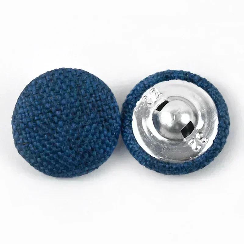 30Pcs Meetee 15-30mm Colorful Cloth Covered Button Linen Fabric Round Metal Shank Buttons DIY Clothing Home Sewing Accessories