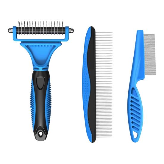 3Pcs/Set Pet Comb Set with Wide Edge, Pet Mat Remover Brush, Double-Sided Stainless Steel Undercoat Rake for Dogs And Cats Grooming