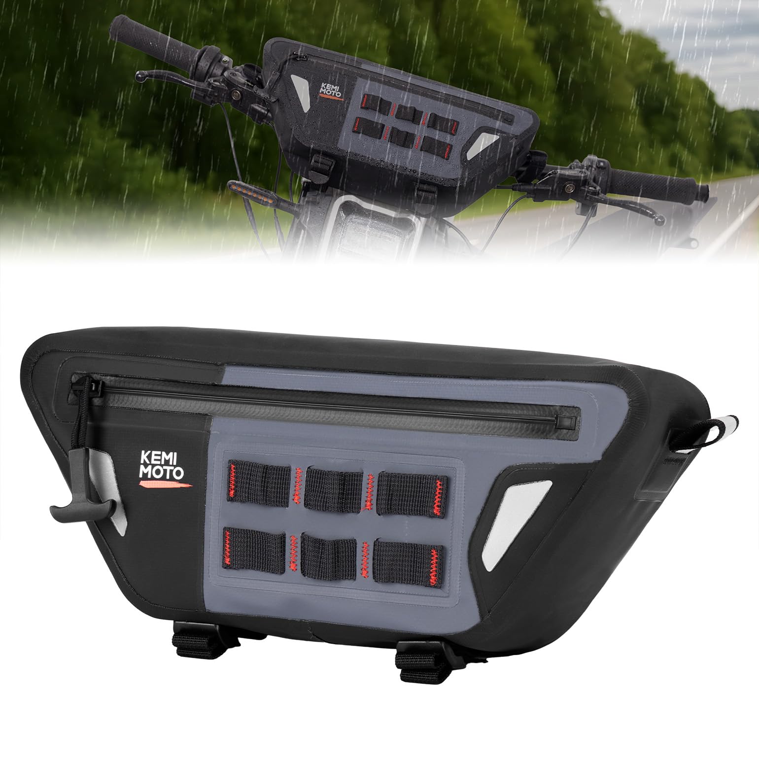 

KEMIMOTO Инструмент 2л Разделитель Руль Передняя Мотоциклетная Сумка для Хранения Мелких Вещей Легкая Черная Сумка, 100% Водонепроницаемая, Вместимость, Встроенный Карман, Сумка, Сумка, Сумка,