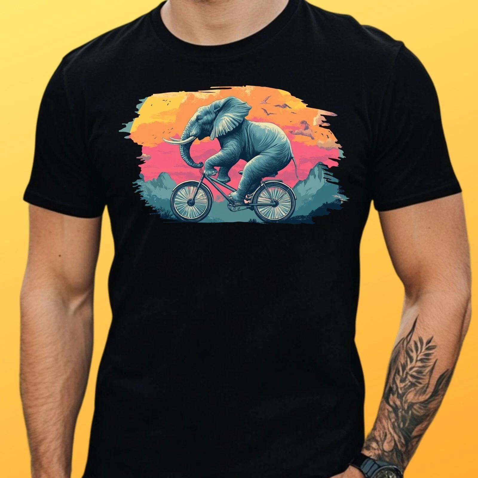 T-Shirt Herren Elefant auf Fahrrad Motiv Baumwolle Größe S bis 5XL S