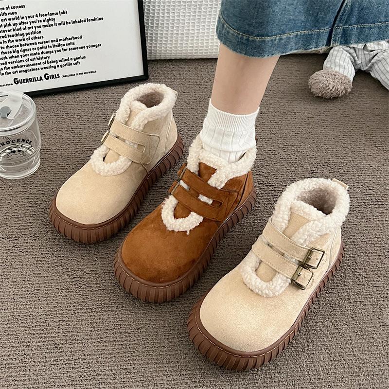 Women's Large Size Thick Sole Soft Sole Winter Warm Fur Snow Boots Padded Lined Ankle Boots Anti-slip Hiking Sports Cotton Boots