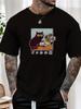 Mens Casual Tshirt Japanese Cat  Sunflower Print Short Sleeve Round Neck Breathable Artistic Daily Wear Tee