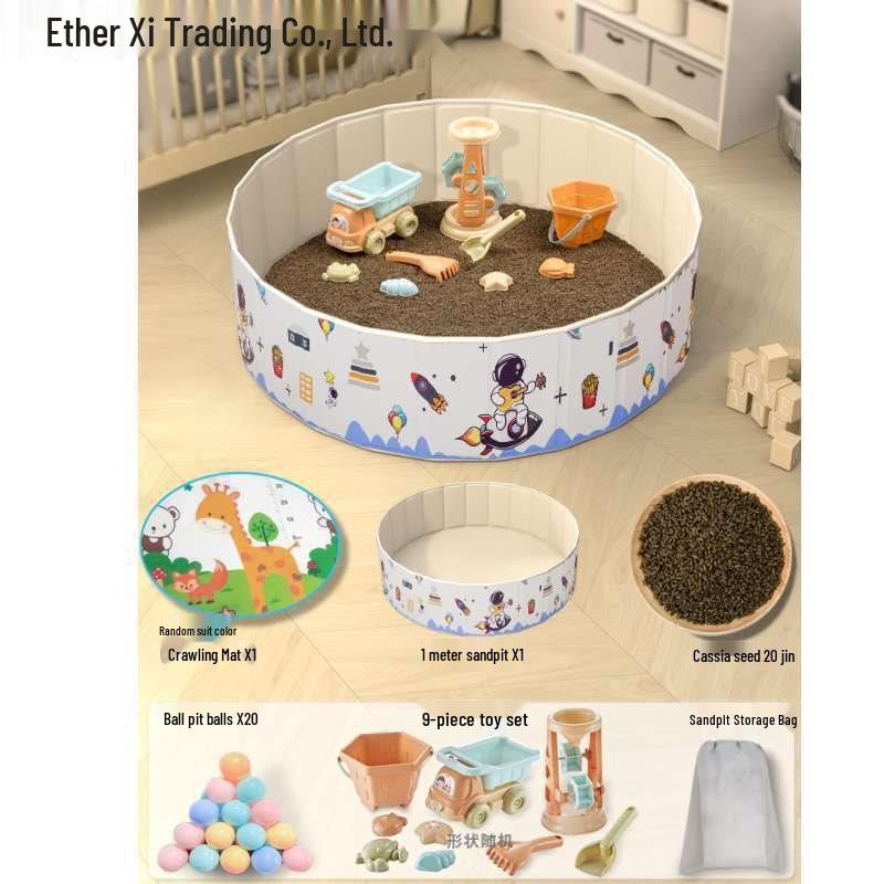 Conjunto Infantil de Arenero y Piscina de Bolas Oceánicas con Valla y Semillas de Casia Juguetes de Arena para Interior