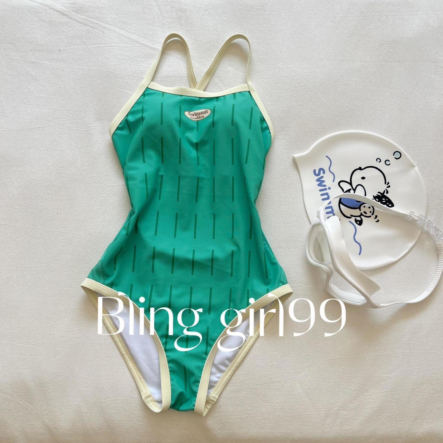 

[Lime Soda Water] Small, fresh and thin, covering the belly, racing swimming, one-piece quick-drying training, racing swimsuit M зелёный