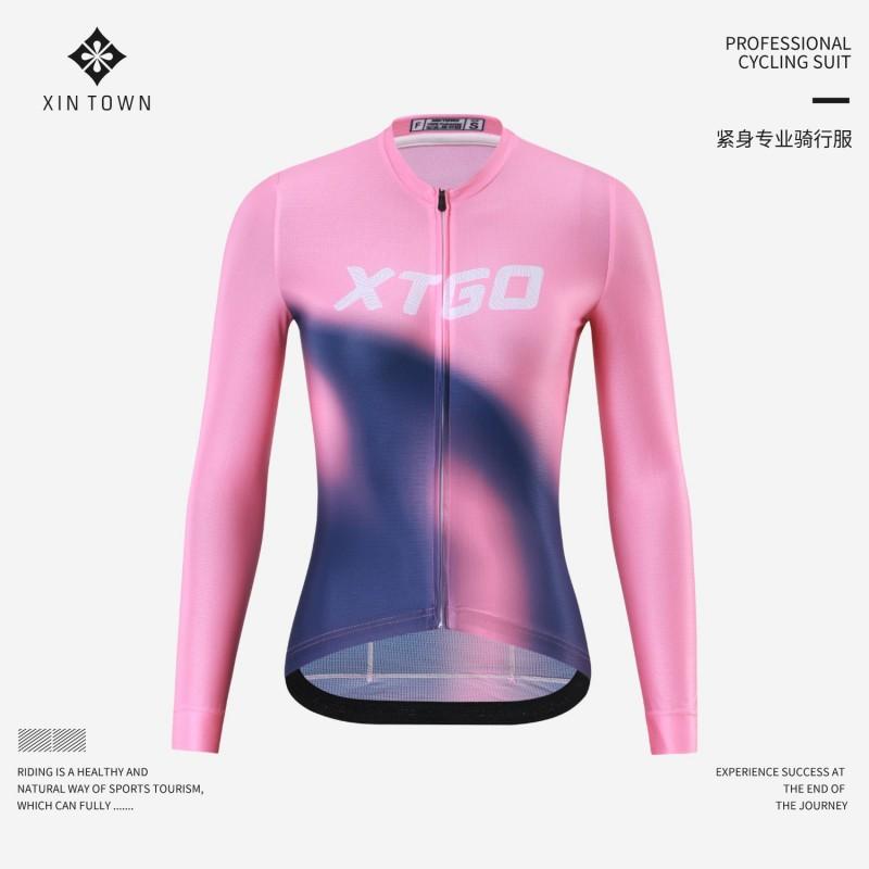 Womens Cycling Jersey Long Sleeve Quick-Dry Moisture Wicking Bike Riding Top Sportswear