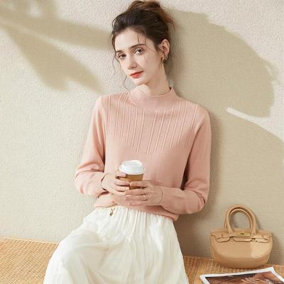 TUHUANG Women's Pure Wool Mock Neck Cable Knit Rhinestone Sweater