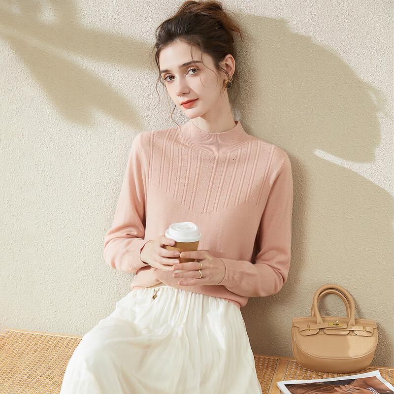 

TUHUANG Women s Pure Wool Elegant Cable Knit Rhinestone Mock Neck Sweater TW69Y8312 L (165/88A)