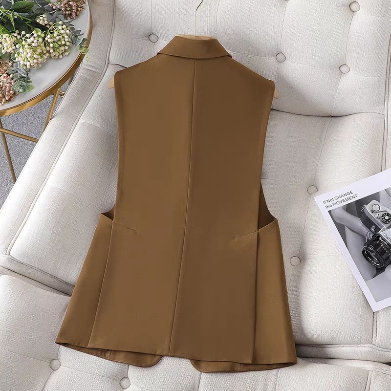 Loose Fit British Style Double Back Slit Vest Sleeveless Jacket Casual Korean Coat