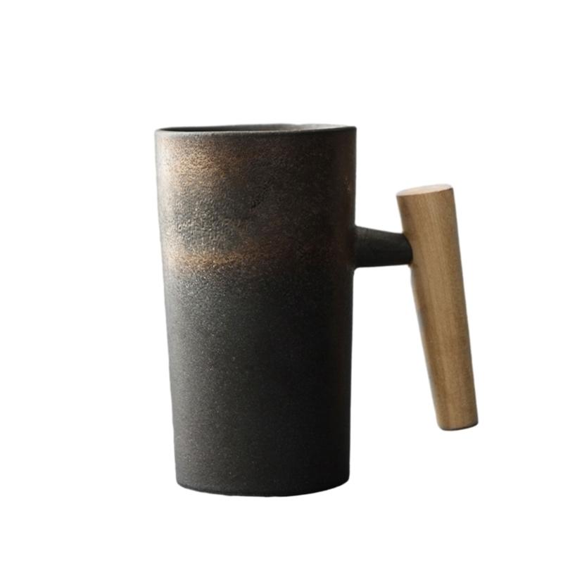 

Japanese-style Vintage Ceramic Coffee Mug Tea Milk Beer Mug with Wood Handle 1