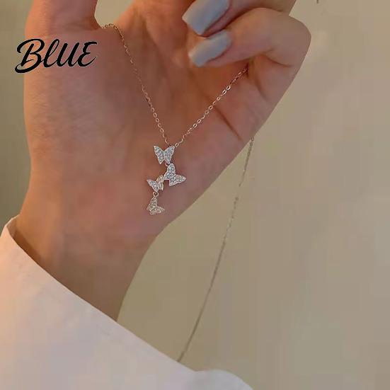 Elegant Butterfly Pendant Necklace Women Rhinestone Butterflies Anti-rust Clavicle Chain
