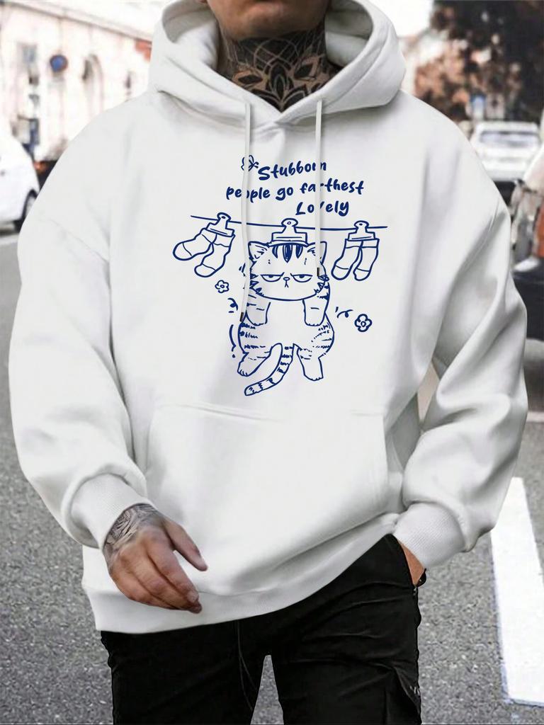 People Go Farthest Lovely Hanging Cat Design Men Hoody Hip Hop Casual Hoodie Loose All-Match Sportswear Street Fleece Hoodies