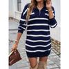 Damskie jesienno-zimowe temperamentne codzienne sukienki swetrowe z długim rękawem w paski w dwóch kolorach