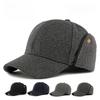 Men's Autumn Winter Woolen Baseball Cap with Ear Flaps Fleece Lined Thickened Warm Hat Middle-Aged Senior Dad Outdoor Windproof Peaked Cap