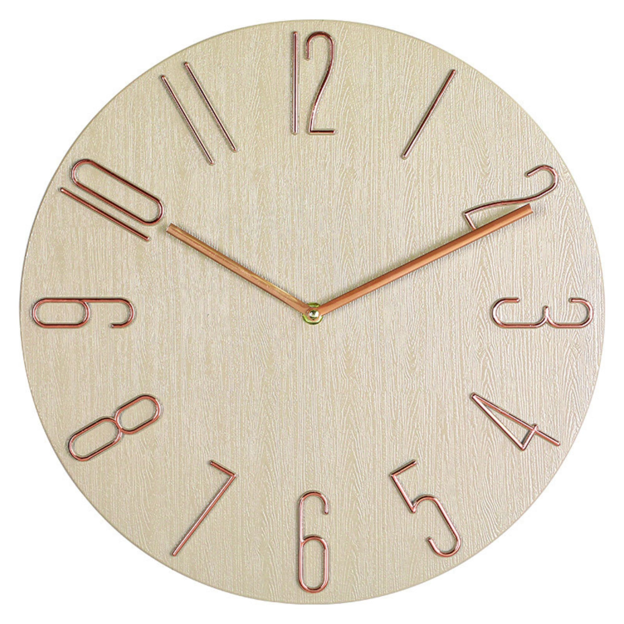 

NASSIA Wall Clock, Stylish Nordic Style, Wood Grain, Simple Modern Design, 3D Numerals, Cute, Non-Radio-Controlled, Decorative, Gift (Brown)