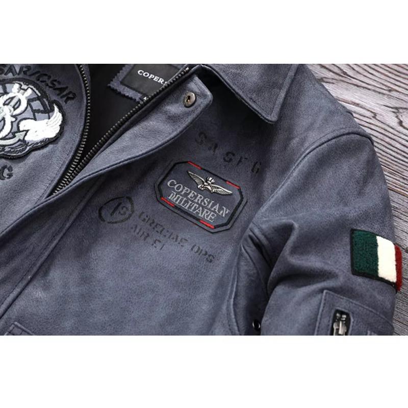 Chinese Size Blue Genuine Leather Jacket for Men Real Cowhide Skin Military A2 Flight Suit Embroidered Pilot Coats Mens Aviation Clothing Autumn