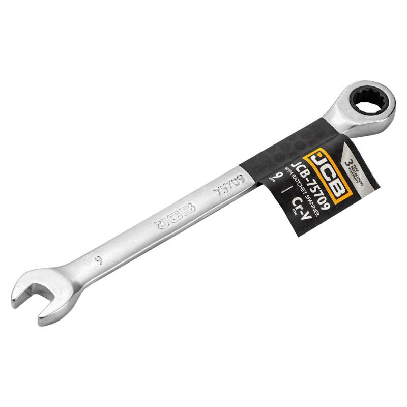 JCB 2-sided Ratchet Open-end Wrench 9mm Cr-V 12-point