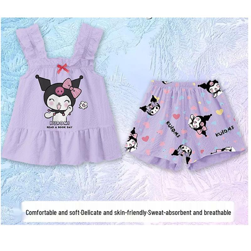 

Летний пижамный комплект для девочек Kuromi - Майка и шорты, двухпредметная домашняя одежда 150 cm