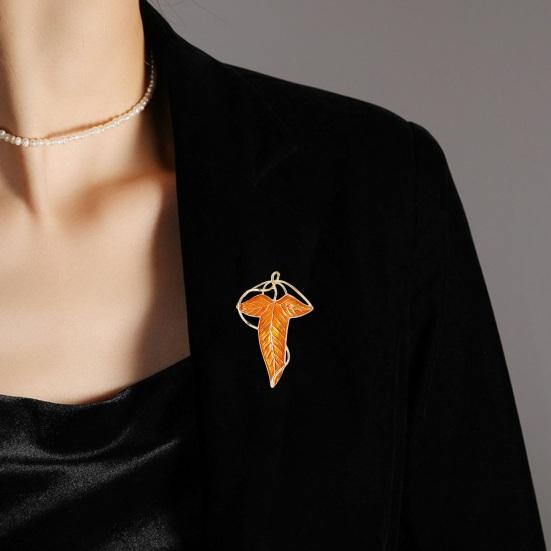 Women Brooch Leaf Shape Enamel Oil Dripping Plant Style Anti-slip Polished Coat Collar Bag Scarf Hat