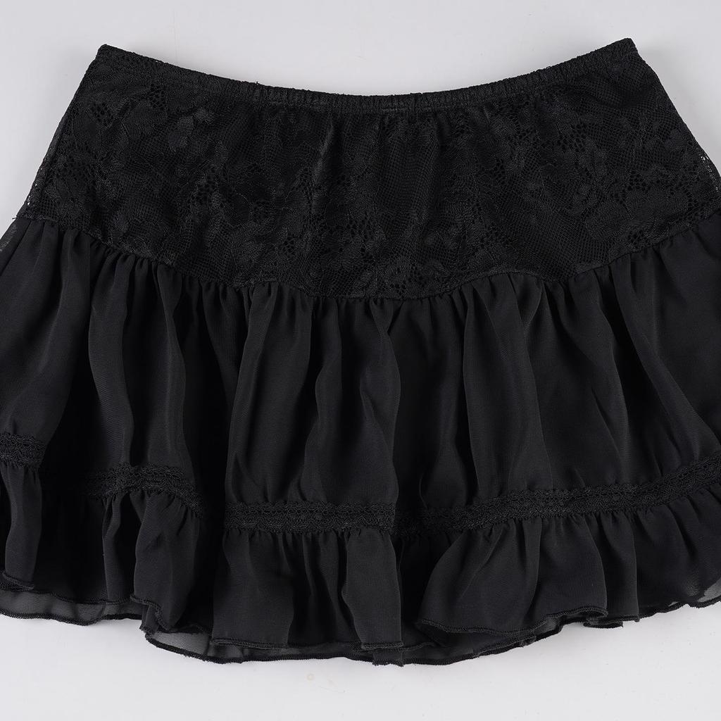 Spring/Summer Ballet Style High Waist Black Lace A-line Skirt for Women