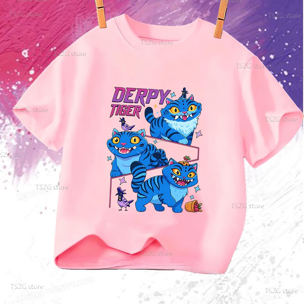 Summer Vintage KPop Demon Hunters Pet Tiger Cartoon Children T-Shirt Anime Short Sleeve Girl Boy Tee Shirt Cute Tops Kid Clothes