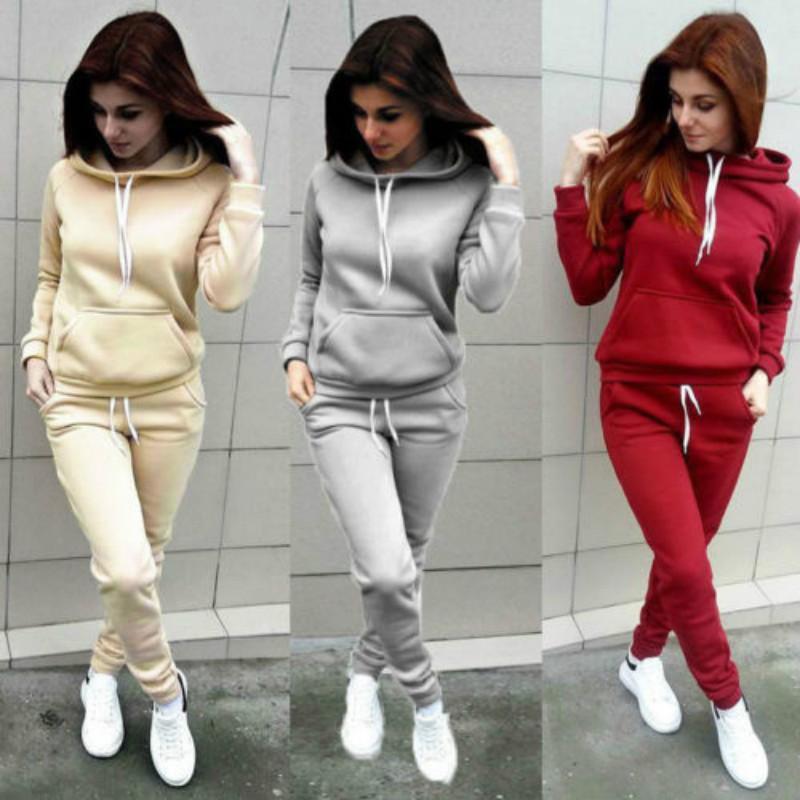 Tuta da donna solida Felpe con cappuccio casual Felpa Pantalone Set Abbigliamento da salotto Completo sportivo 2 pezzi Abiti autunnali invernali