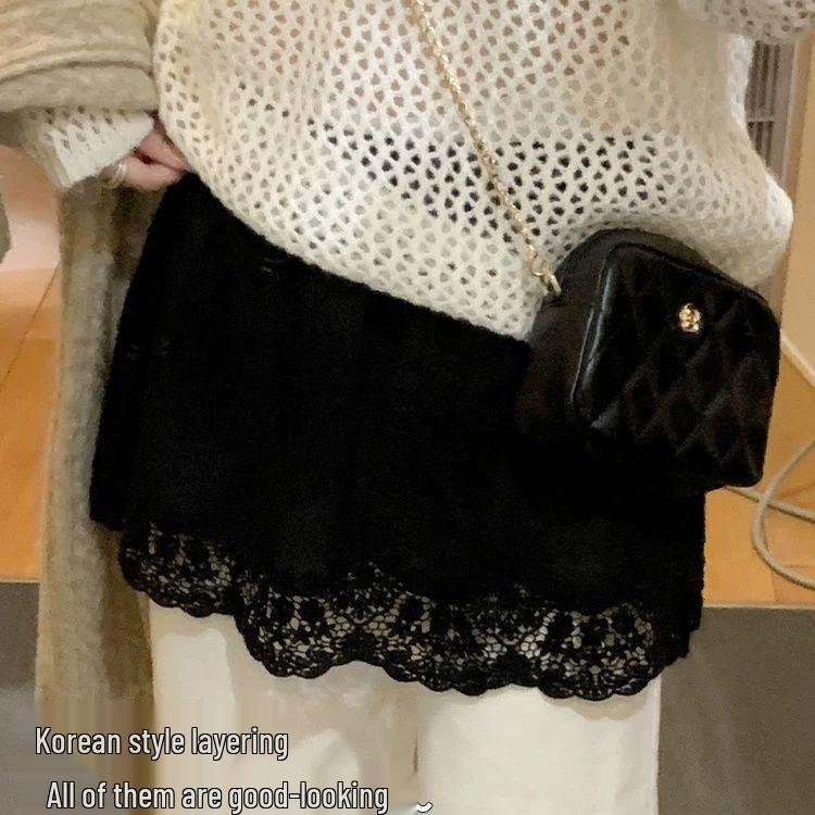 

Women s Plus Size Lace Mini Skirt: Autumn/Winter Style, Buttocks Coverage, Pairs with Sweatshirts, Jeans, Yoga Pants, or Shark Pants. 2XL (63-70 kg) чёрный