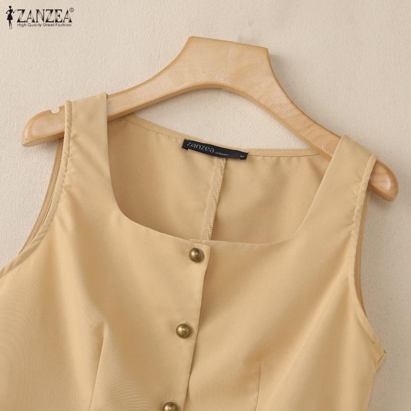 ZANZEA Canottiere Casual da Donna con Scollo a U, Colore Unico, Vestibilità Larga, Senza Maniche