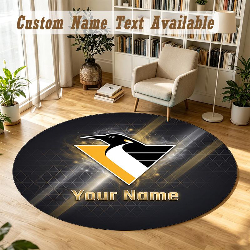 Round Rug Custom NamePittsburgh Penguins Pattern Non Slip Carpet Home Floor Decor