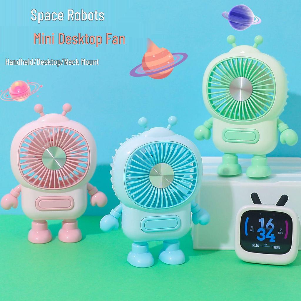 Portable Cartoon Mini Desk Fan with USB Charging and Lanyard