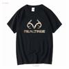T-shirt Unisex Realtree 100% Cotone Nera Con Logo Mimetico Scegli Taglia Lavaggio Vintage Elegante Leggermente Casual Moda
