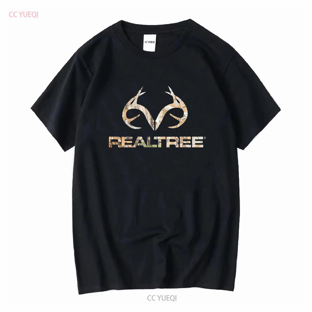 T-shirt Unisex Realtree 100% Cotone Nera Con Logo Mimetico Scegli Taglia Lavaggio Vintage Elegante Leggermente Casual Moda